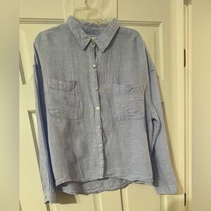 Rachel Zoe Women Blue 100% Linen Button Up Shirt Long Sleeve Women Size XL